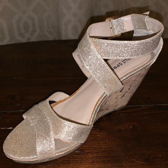 Call It Spring Glittery Gold Wedges - Picture 4 of 5